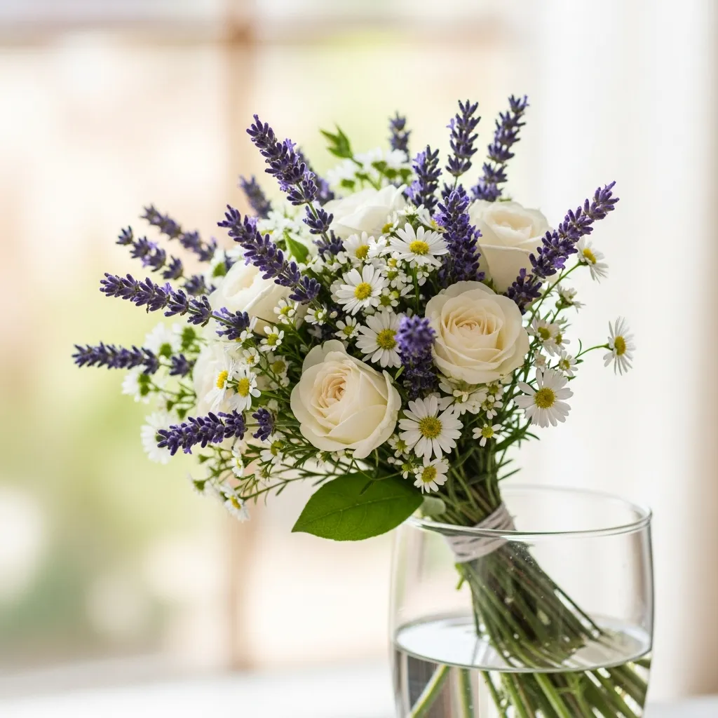 Delicate lavender and white floral bouquet